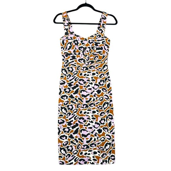 J Crew Leopard Print Contrast Stitch Sheath Wiggle Dress Stretch Women 00 - Picture 1 of 10